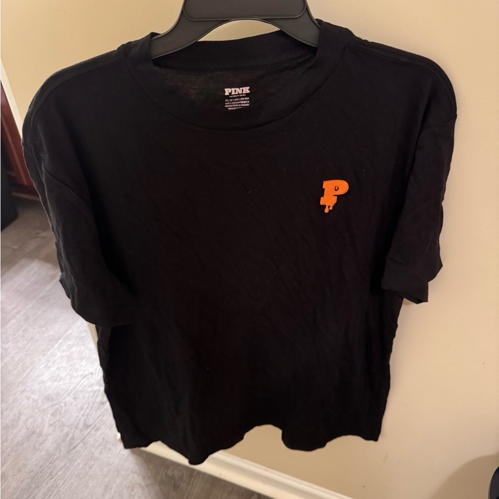 PINK Victoria's Secret Tee in Black with Orange Accent